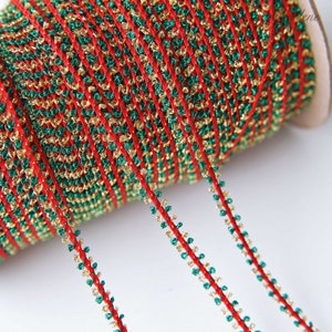 2 Yards - 7mm Spitzenband in Rot, Grün und Gold, perfekt für Weihnachtshandwerksprojekte, Nähen, Basteln