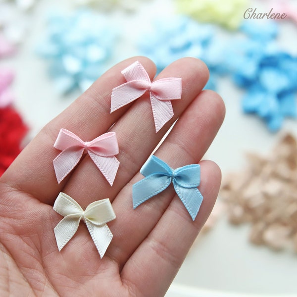 10 PCS - 2.2cm / 0.86" Premium Tiny Sewing on Satin Ribbon Bows, in 18 Colors, Perfect for Dress Decor, Card Making, Craft Supplies