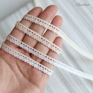 2 iarde - 7 mm/0,28" di pizzo di cotone bianco e beige di alta qualità, perfetto per realizzare vestiti per bambole, articoli per cucito e bricolage - L109
