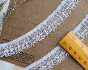 20mm White elastic stretch pleated lace, lace trim by the yard, perfect for doll clothes