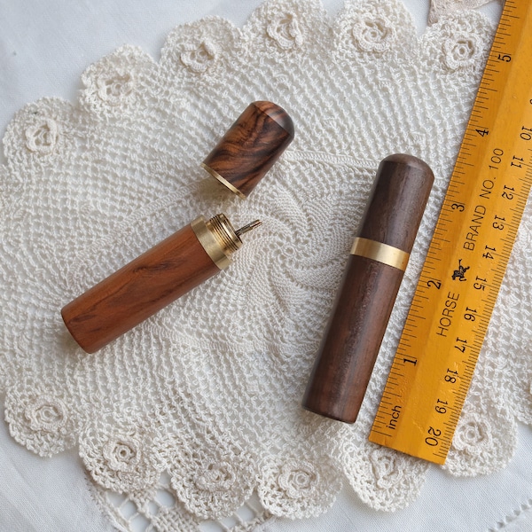 Rosewood/SandalWood Vintage Hand Stitch Needle Case, wooden needle container for DIY Handcraft, made with Wood and Brass