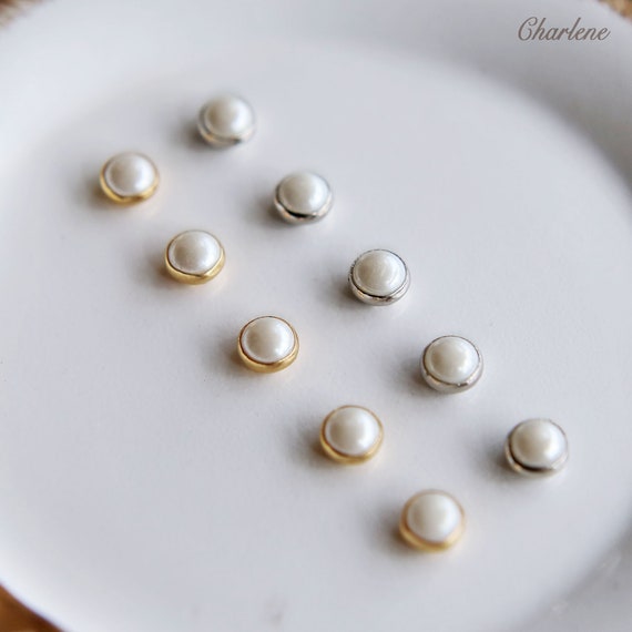 10Pcs Metal Mini Buttons Ball Pearl Buttons with Metal Shank for Clothes  Craft Sewing Accessories(04 White,10mm)