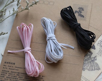 2 Yards - 2mm High Quality Tiny Elastic Stretch Trim,  Elastic Band, in White, Pink and Black, Perfect for Doll Clothes
