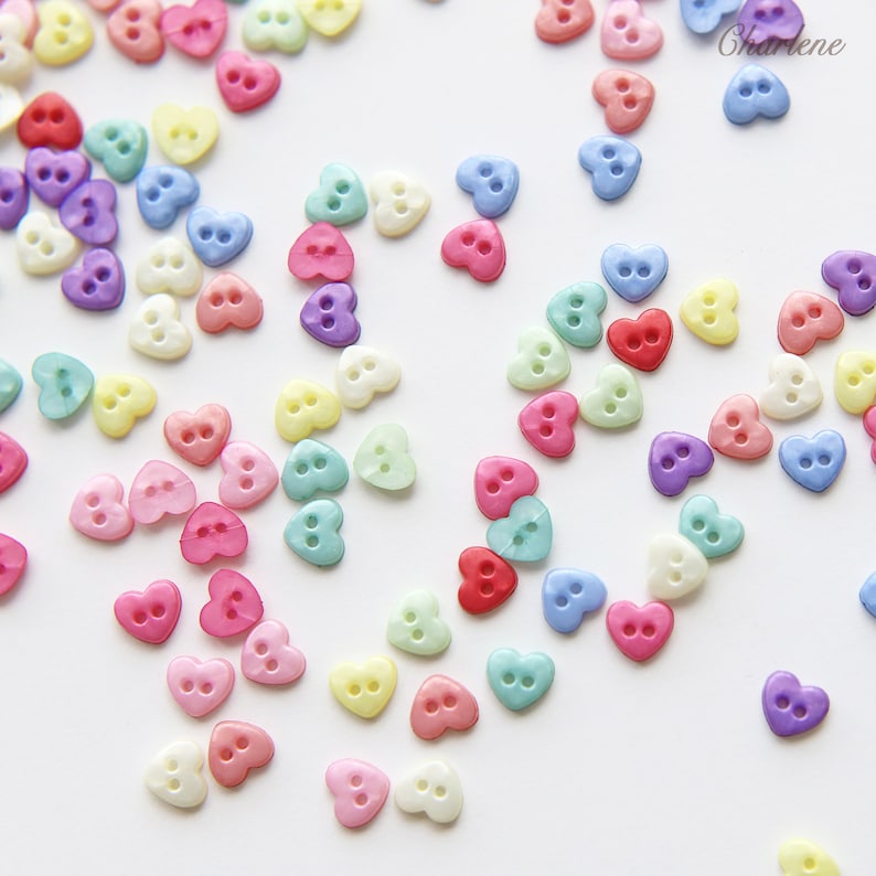 6mm Tiny Pearlescent Heart Shape 2-hole Buttons, in 10 Colors, Mini ...