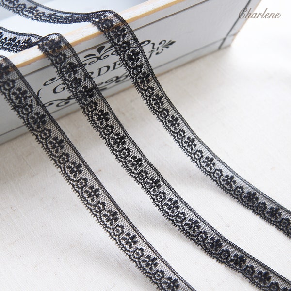 Special Offer - 2 Yards - 16mm/0.63" Tiny Black Nylon Floral Lace Trim, Sewing Craft Supplies, Perfect for Doll Clothes