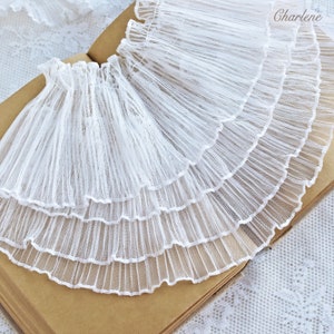 Bordure en dentelle nette plissée blanche de haute qualité, 9 cm/3,5 po., bordure en dentelle à volants