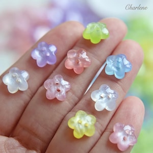 May include: A collection of flower-shaped buttons in various pastel colors, including pink, blue, green, and yellow. Each button has a four-petal design with a buttonhole in the center. The name "Charlene" is in the upper right corner.