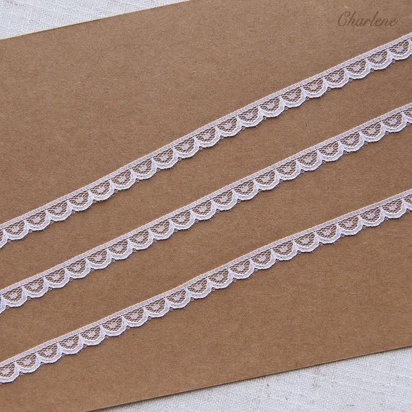 2 yardas - 8 mm / 0,31 "Pequeño borde de encaje de nylon blanco, suministros para manualidades de costura, perfecto para proyectos de costura de muñecas