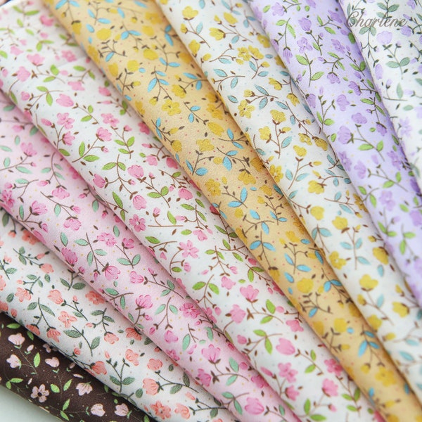 70 × 50cm Pre-cut Premium 100% Cotton Tiny Floral Fabric, in 8 Colors, Small Print, Perfect for Mini Sewing Craft. Pre-cut to 70 × 50cm