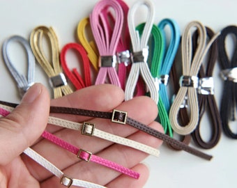 3mm/0.12" Leather Straps with Sewing Thread, in 13 Colors, For Doll Belt Making, Mini Craft Supplies, Pre-cut to 46cm/18"