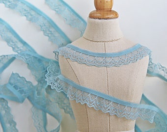 Special Offer - 2 Yards - 15mm/0.6" Slightly Stretchy Light Blue Lace Trim, Sewing Craft Supplies, Perfect for Doll Clothes