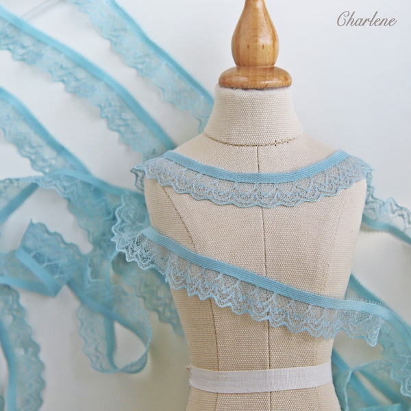 Special Offer - 2 Yards - 15mm/0.6" Slightly Stretchy Light Blue Lace Trim, Sewing Craft Supplies, Perfect for Doll Clothes