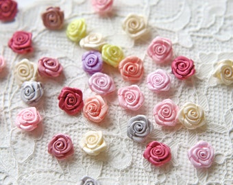 10 PCS - 1cm / 0.39" Premium Very Tiny Satin Ribbon Rose Flowers, in 24 Colors, Perfect for Doll Dress, Floral Decor, Craft Supplies