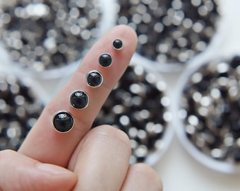 4/5/6/7/8mm Tiny Black Round Buttons with Brass Base, in 5 Sizes, Micro Mini Buttons, Perfect for Doll Clothes - B093