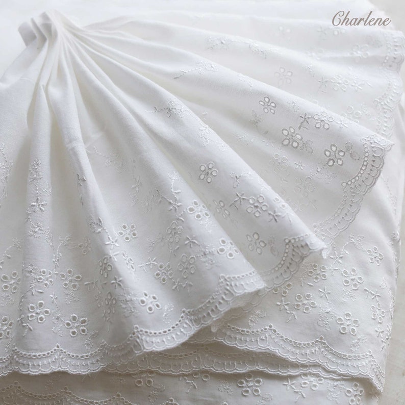 Encaje de algodón blanco muy delicado de 19,5 cm/7,7 con bordado de flores, tela de encaje bordado, suministros para manualidades de costura, vendido cortado a medida imagen 9