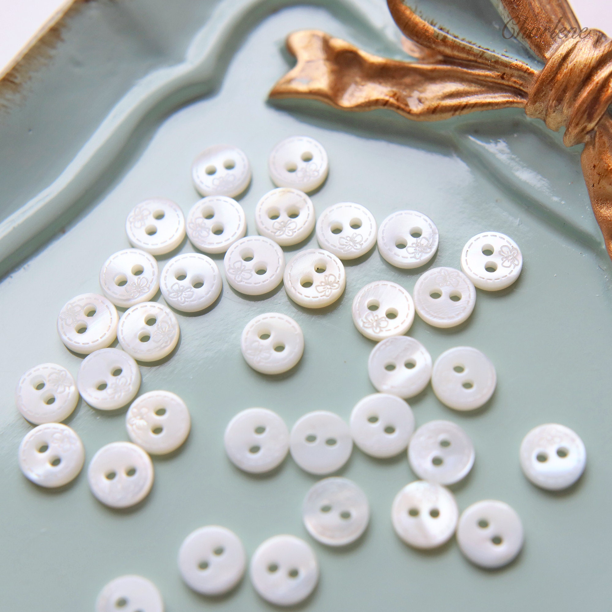 7.5mm Mini Mother of Pearl Shell Buttons, With Engraved Butterfly or ...