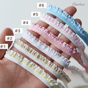 2 Yards - 10mm/0.4" Premium Elastic Frills, in 8 Colors, Stretchy Pleated Lace Trim, Perfect for Doll Clothes, Sewing Craft Supplies