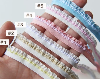 2 Yards - 10mm/0.4&quot; Premium Elastic Frills, in 8 Colors, Stretchy Pleated Lace Trim, Perfect for Doll Clothes, Sewing Craft Supplies