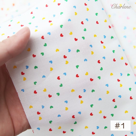 70 × 45cm Pre-cut Premium Cotton Tiny Colorful Hearts Fabric, Small Print Fabric, Sewing Craft Supplies. Pre-cut to 70 × 45cm