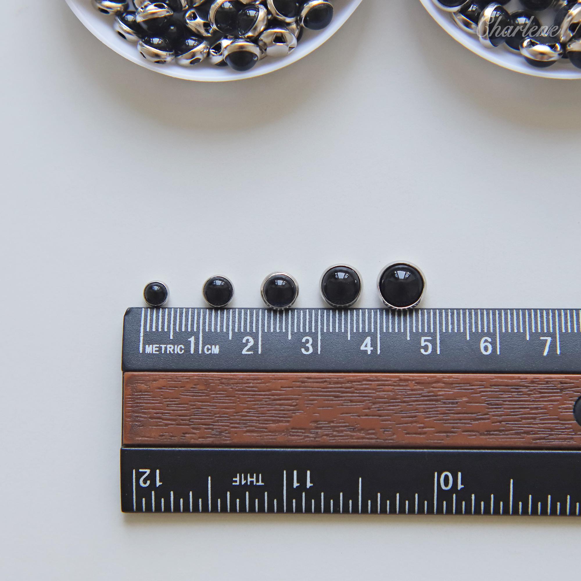 4/5/6/7/8mm Tiny Black Round Buttons With Brass Base, in 5 Sizes, Micro ...