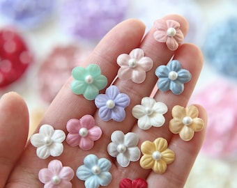 15mm / 0.59&quot; Tiny Satin Fabric Flowers with Faux Pearls, in 20 Colors, Sew On Flowers, Mini Floral Decor, 10PCS / 50PCS