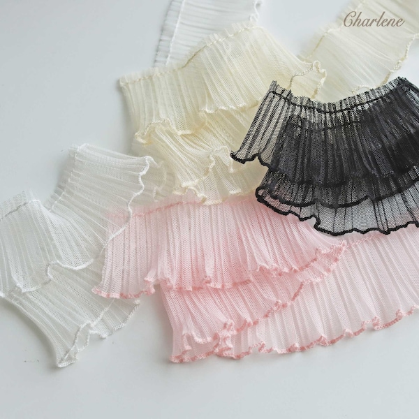 5cm/2" High Quality Pleated Net Lace Trim, Ruffle Lace Trim, in White/Beige/Pink/Black Color