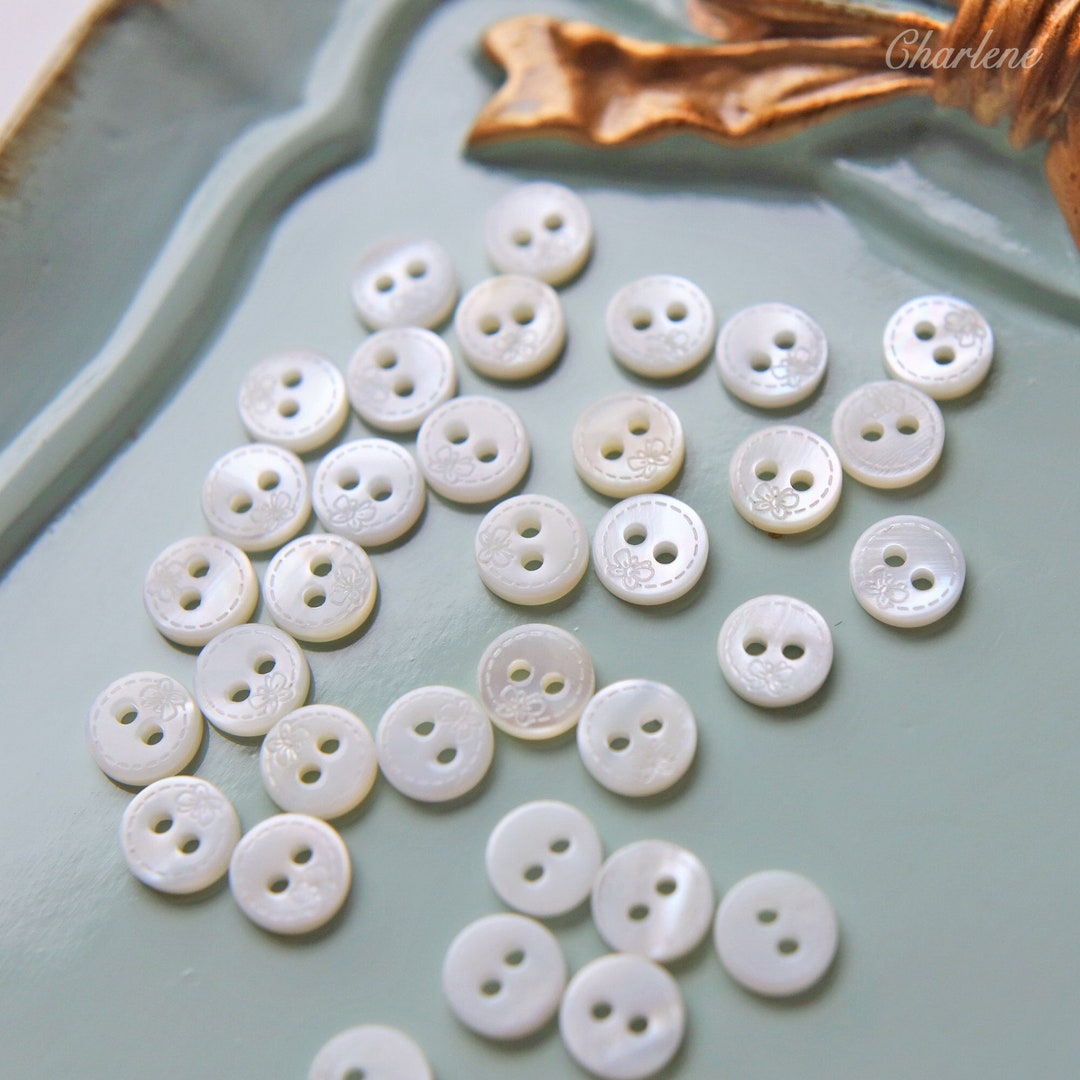 7.5mm Mini Mother of Pearl Shell Buttons, With Engraved Butterfly or ...