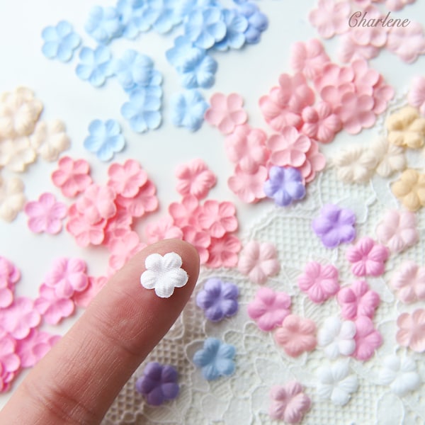 9mm / 0.35" Tiny Satin Fabric Flowers, in 12 Colors, Sew On Flower, Wedding Dress Applique, Mini Floral Decor for Doll Dress, 20PCS / 100PCS