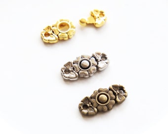 5 PCS - 7×15mm Tiny Metal Retro 2 partes Hebillas adornadas, en 3 colores, Perfecto para proyectos de costura de ropa de muñeca