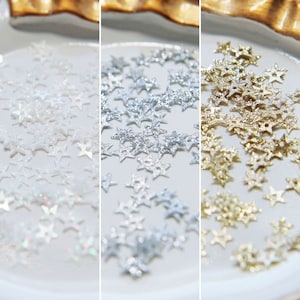 5 mm/0,2" kleine sprankelende sterretjes, in 3 kleuren, perfect voor alle knutselprojecten, verpakking van ongeveer 5 gram