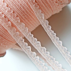 Special Offer 2 Yards 12mm/0.5 White and Peach Color Spandex Stretch Lace Trim, Soft and Feels Good, Sewing Craft Supplies zdjęcie 4
