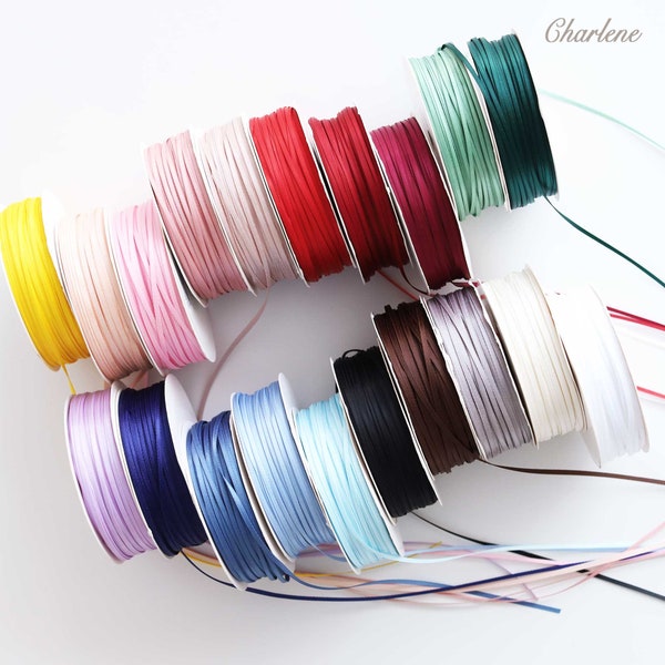 30 Meters - 2mm/0.1" Super Skinny Premium Satin Ribbon, in 20 Colors, Sewing Craft Supplies