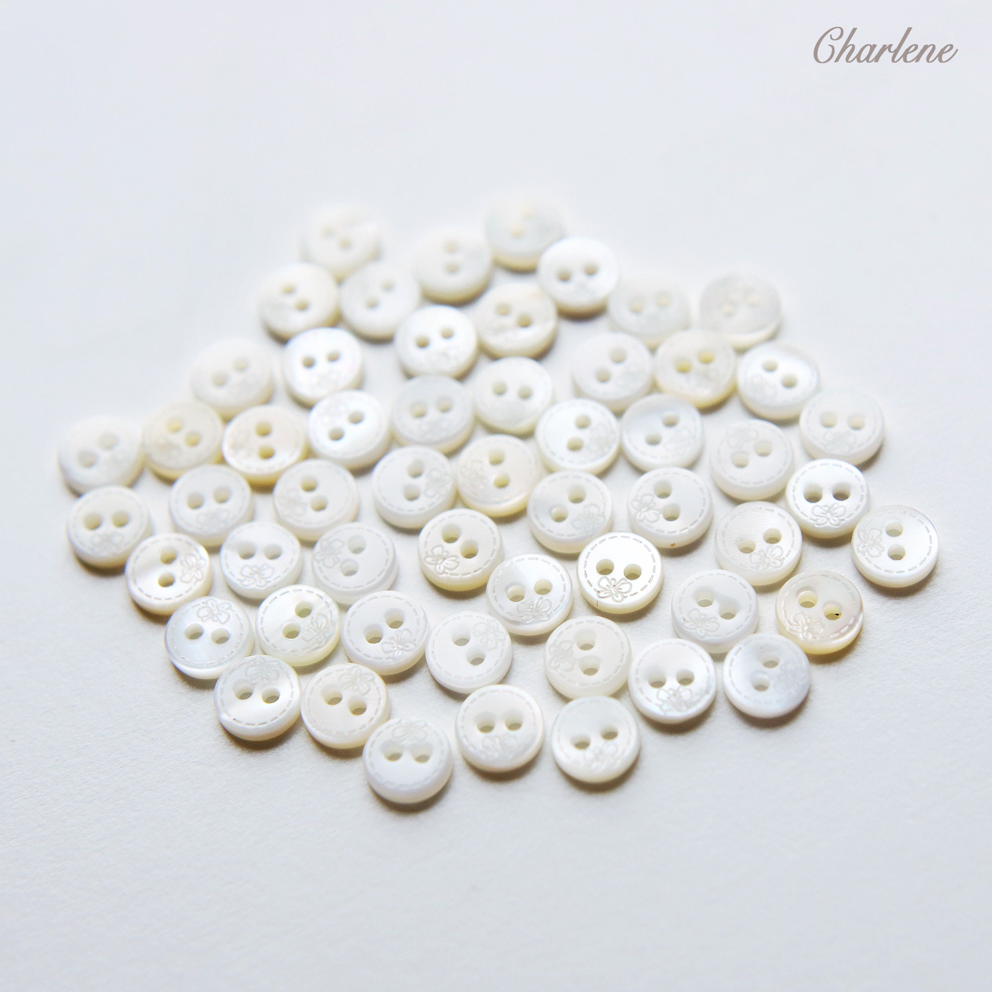 7.5mm Mini Mother of Pearl Shell Buttons, With Engraved Butterfly or ...