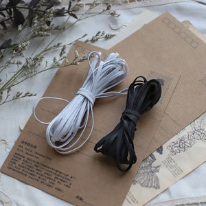 2 mètres - Petite bordure extensible élastique de haute qualité de 3 mm, bande élastique, en blanc et noir, parfaite pour les vêtements de poupée