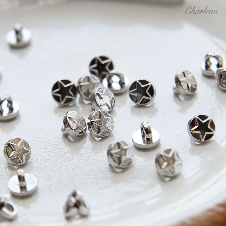 Star Button Insert 5mm Super Tiny Star Round Shank Buttons, in 4 Color, Doll Blouse Shirt ...