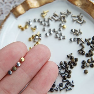 3mm Mini Brass Rivet Studs, in 4 Colors, for Doll Clothes Sewing Projects, Mini Craft Supply