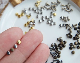 3mm Mini Brass Rivet Studs, in 4 Colors, for Doll Clothes Sewing Projects, Mini Craft Supply