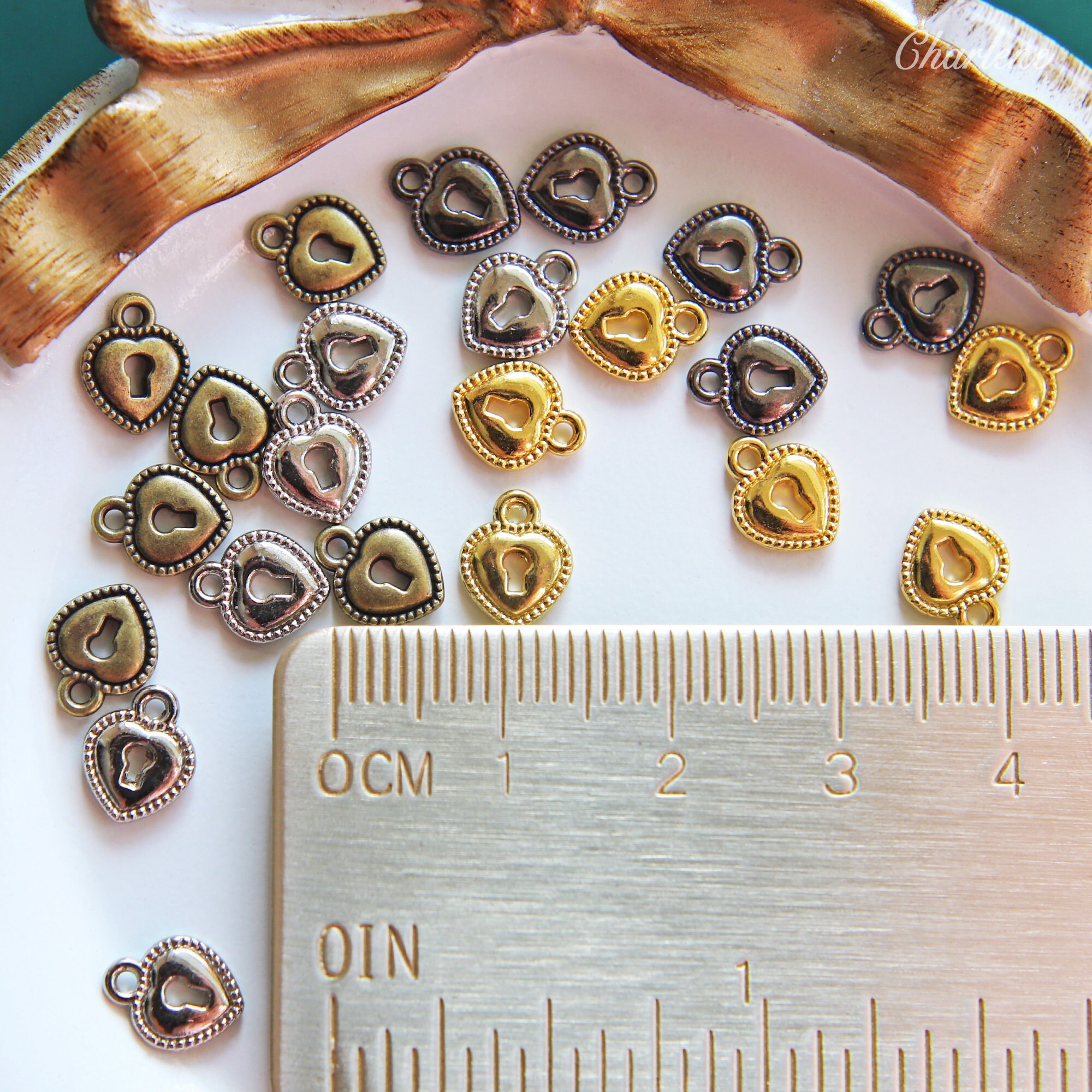 Mini Lock Charm 7×9mm Super Tiny Metal Heart Shape Lock Charms, in 4 Colors, Doll Bag ...