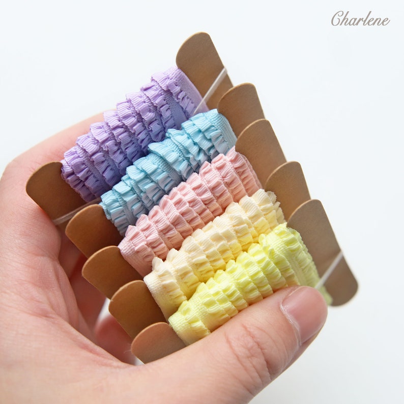 2 yardas-volantes elásticos pequeños de 7mm/0,28 , en 19 colores, ribete de encaje plisado, perfecto para ropa de muñeca, suministros para manualidades de costura imagen 7