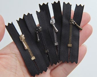 3cm/1.2" Super Tiny Closed End Zippers Perfect for Doll Bags, Black Tape and Metal Teeth, Micro Mini Zippers, Doll Sewing Craft Supplies