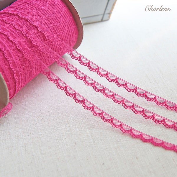 Special Offer - 2 Yards - 10mm/0.4" Tiny Dark Pink Nylon Lace Trim, Sewing Craft Supplies, Perfect for Doll Clothes