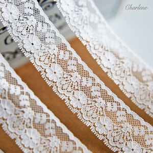 2 Yard: 34 mm (1,3 inch) premium witte nylon gebloemde kanten rand, knutselbenodigdheden