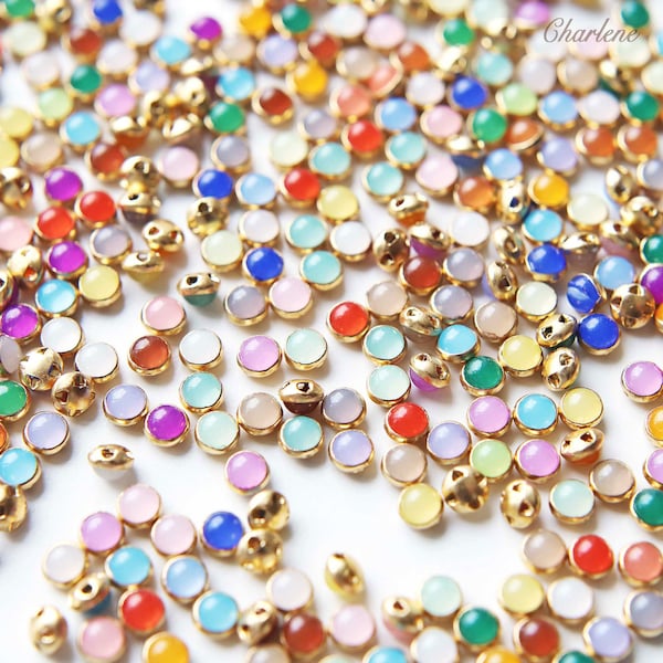 4mm Super Tiny Multi-Color Buttons with Brass Base, in 24 Colors, Doll Clothes Buttons, Doll Clothes Sewing Craft Supplies