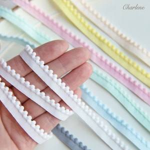 2 Yards - 11mm/0.43&quot; Premium Tiny Stretchy Pom Pom Trim, in 8 Colors, White/Peach/Yellow/Pink/Green/Blue/Purple/Grey, Sewing Craft Supplies
