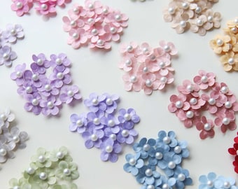 12mm / 0.47" Tiny Satin Fabric Flowers with Faux Pearls, in 20 Colors, Sew On Flowers, Mini Floral Decor, 10PCS / 50PCS