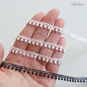 2 iarde - 7 mm/0,28" pizzo di nylon bianco e nero di alta qualità con pois, articoli per cucito e bricolage - L120