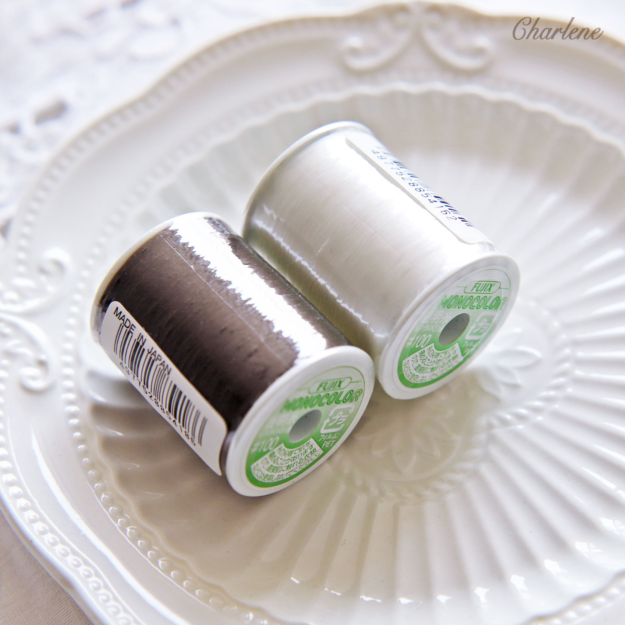 Transparent Thread, in White and Dark Grey Color, 500m/546 Yards Reels ...