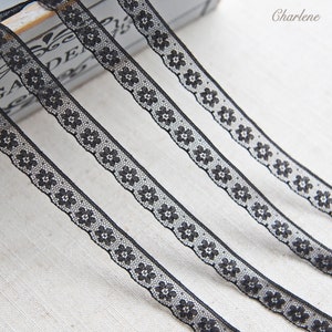 Offerta speciale, 2 iarde, minuscolo pizzo floreale in nylon nero da 13 mm/0,5”, materiale per fai da te, perfetto per vestiti per bambole