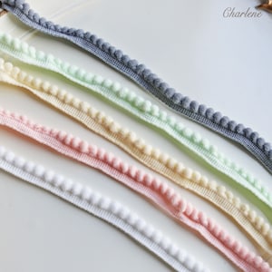 2 Yards - 13mm/0.5&quot; Pom Pom Bobble Trim, in White / Pink / Yellow / Green / Grey, Sewing Craft Supplies