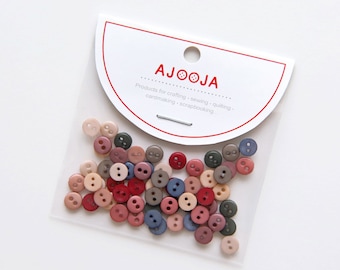 AJOOJA 6 mm/0.24インチ 極小ポリエステル 丸型 2穴ボタン マイクロミニボタン 人形の服や人形の工芸品に最適